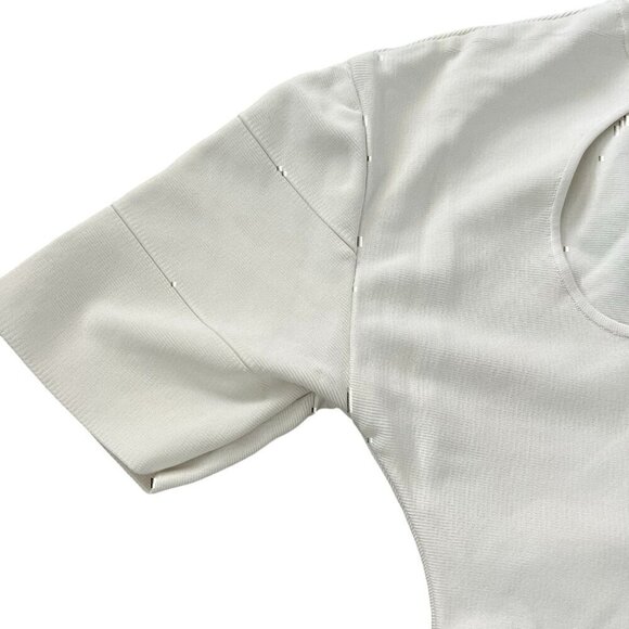 Herve Leger Paris Womens Dress XS White Short Sleeve Mock Neck Cut Out Rib Mini - Picture 4 of 12